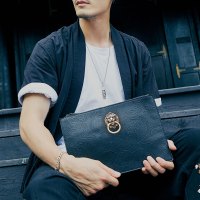 yok手拿包男狮子头信封包青年皮质休闲钱包时尚潮流手抓包男包