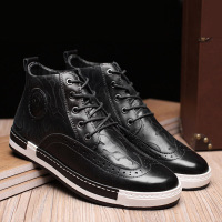 〖优选〗富贵鸟冬季保暖高帮靴加绒牛皮靴男时尚短靴布洛克男靴