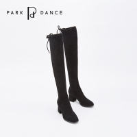 park dance2018冬新款弹力粗跟女过膝长靴绒面百搭显瘦高跟长筒靴