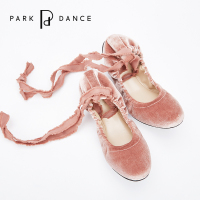 park dance绑带女鞋平底蛋卷鞋珍贵绒布单鞋女平底公主系芭蕾舒适
