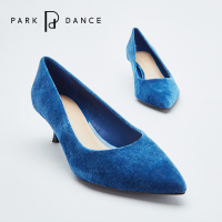 park dance小猫跟浅口女单鞋天鹅绒面 蓝色宴会高雅尖头中高跟鞋