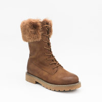 It's Q 冬季女鞋真皮加绒毛线口短靴女厚底马丁靴学生英伦风靴子