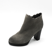 It's Q 2018新款经典通勤黑色反毛皮粗高跟短靴