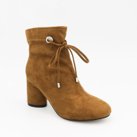 It's Q 2018秋冬棕色绑带粗跟女鞋鞋短靴马丁靴