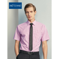 红豆旗下高端品牌轩帝尼(HETINNE)男装2019春夏新款轻奢商务男装DP免烫格子正装短袖男式衬衫