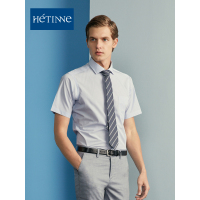 红豆旗下高端品牌轩帝尼(HETINNE)男装2019夏新款轻奢商务男装格子休闲短袖男式衬衫