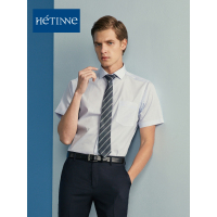 红豆旗下高端品牌轩帝尼(HETINNE)男装2019夏新款轻奢商务男装条纹休闲短袖男式衬衫