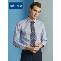 红豆旗下高端品牌轩帝尼(HETINNE)男装2019春夏新款轻奢商务高支精梳棉条纹修身正装长袖衬衫男