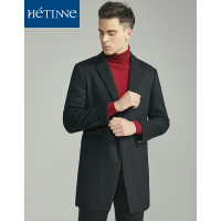 红豆旗下高端品牌轩帝尼(HETINNE)男装秋冬款挺括有型一粒扣条纹羊毛大衣男士呢大衣
