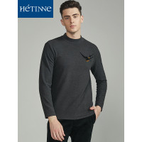 红豆旗下高端品牌轩帝尼(HETINNE)男装2019秋季新款男士长袖T恤商务休闲半高领印花长袖T恤男