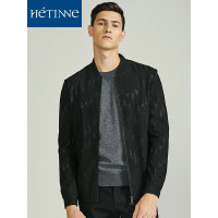 红豆旗下高端品牌轩帝尼(HETINNE)男装2019秋季男士商务夹克简约印花收口袖短款夹克男外套