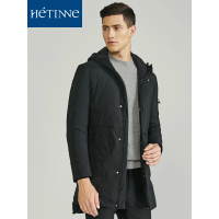 红豆旗下高端品牌轩帝尼(HETINNE)男装2019冬季新款左袖拉链装饰中长款连帽男士羽绒服外套男