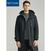 红豆旗下高端品牌轩帝尼(HETINNE)男装2019冬季新款男士羽绒服拉链系扣门襟连帽羽绒服男外套
