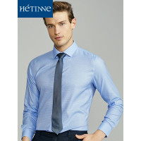 红豆旗下高端品牌轩帝尼(HETINNE)男装2019秋季男士衬衫轻奢商务DP免烫小格纹长袖衬衫男