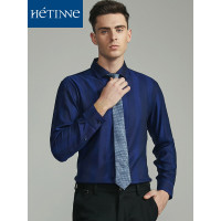 红豆旗下高端品牌轩帝尼(HETINNE)男装2019秋季男士衬衫轻奢商务男装条纹羊毛混纺长袖衬衫男