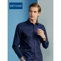 红豆旗下高端品牌轩帝尼(HETINNE)男装2019秋季新款轻奢商务男装DP免烫波点提花长袖衬衫男