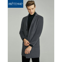 红豆旗下高端品牌轩帝尼(HETINNE)2019秋季男士毛呢大衣商务简约全羊毛中长款双面呢大衣男外套
