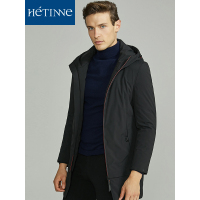红豆旗下高端品牌轩帝尼(HETINNE)2019冬季男士羽绒服轻奢商务简约连帽白鸭绒羽绒服男外套