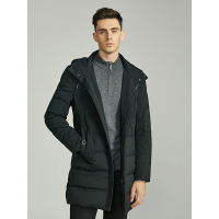 红豆旗下高端品牌轩帝尼(HETINNE)2019冬季男士羽绒服商务连帽中长款条纹羽绒服男外套