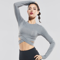 vansydical范斯蒂克紧身背心女长袖秋冬季速干健身衣运动训练瑜伽服露脐上衣性感罩衫