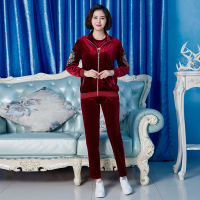 范斯蒂克(vansydical)中老年妈妈秋冬装外套女金丝绒洋气卫衣运动套装女三件套