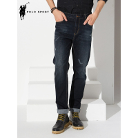 polo sport 牛仔裤男士青年商务休闲长裤子男中腰直筒宽松牛仔裤男装 深蓝色