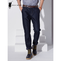 polo sport 牛仔裤加绒男士青年商务休闲长裤子男中腰直筒宽松牛仔裤男装 蓝色