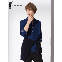 polo sport 长袖衬衫男韩版修身商务长袖衬衣青年休闲秋季深蓝