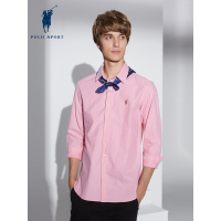 polo sport 长袖衬衫男磨毛款秋冬季时尚休闲新品舒适柔软衬衫男 粉红