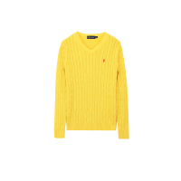 polo sport 针织衫2018秋冬新款女士套头V领麻花黄色针织衫针织衫女内搭打底衫 73MQ400252146