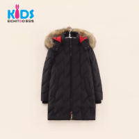 EICHITOO KIDS爱居兔童装男童黑色中长款羽绒服外套