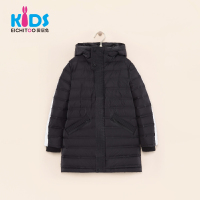 EICHITOO KIDS爱居兔童装男童黑色中长款连帽羽绒服