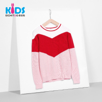 EICHITOO KIDS爱居兔童装春秋女大童休闲几何拼接宽松舒适圆领套头时尚中大童毛衣毛衫