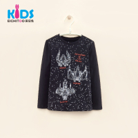 EICHITOO KIDS爱居兔童装男童黑色圆领休闲纯棉长袖T恤