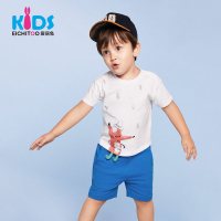 爱居兔童装男小童夏装2018儿童纯棉T恤时髦印花上衣