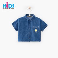 爱居兔童装2018夏季女小童牛仔短袖衬衫
