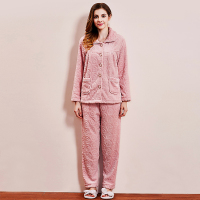 莫代尔 女士冬季保暖家居服花朵剪绒法兰绒家居服套装