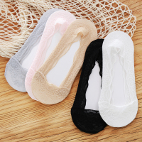 莫代尔 女款隐形轻薄蕾丝透明棉质底部防滑硅胶 5双装女短袜隐形袜