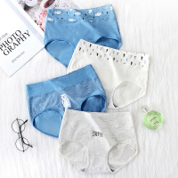 莫代尔女款内裤 4条装可爱清新小白熊蓝白系列 女士高腰纯棉裆三角内裤