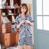 莫代尔 女家居服睡衣可爱甜美兔兔仿真丝翻领短袖短裤可外穿女士家居服套装