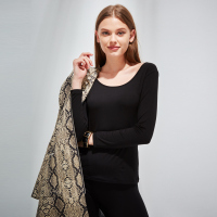 莫代尔 女士保暖单衣上装薄款女士保暖上衣柔软高弹力圆领修身打底上衣打底衫