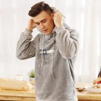 莫代尔 男士休闲连帽加厚家居服套装女士可爱爱心法兰绒保暖家居服套装