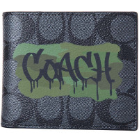 COACH 蔻驰 男士黑灰色PVC短款钱包钱夹 F37333 QBMI5