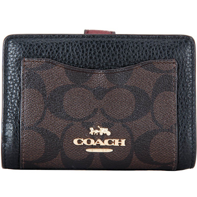 COACH 蔻驰 女士深咖配黑色PVC配皮短款钱包钱夹 F31949 IMAA8