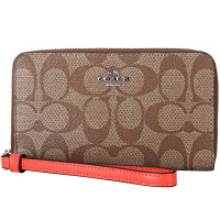 COACH 蔻驰女士卡其色PVC中长款手拿包零钱包 F57468 SVC8O