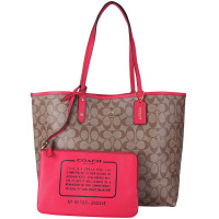 COACH 蔻驰 女士卡其红色边PVC手提单肩双面托特包 25033E IMDCD
