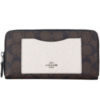 COACH 蔻驰 女士深咖金色PVC配皮长款礼盒装钱包钱夹 F22712 SVMWL