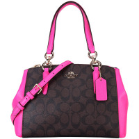 COACH 蔻驰女士深咖配玫红色PVC配皮手提肩背斜挎杀手包 F23857 IMMJJ