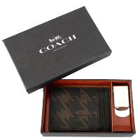 COACH 蔻驰 男士深咖黑色PVC礼盒装卡包卡夹 F37887 NIGRM