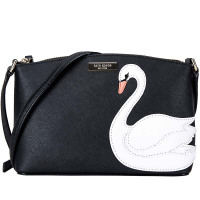 凯特·丝蓓 Kate Spade 奢侈品 女士黑色皮质天鹅款单肩斜挎包 WKRU4631 987